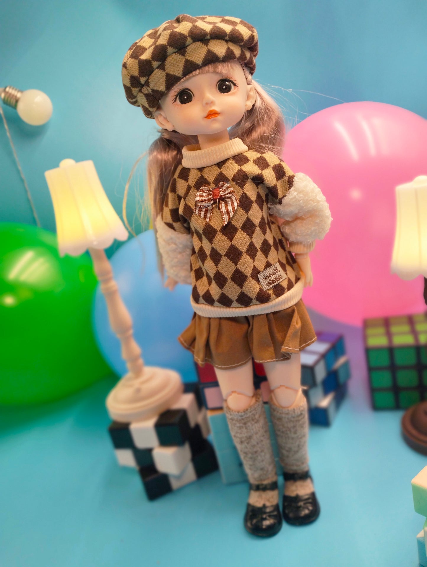 Cute little girl in checker suit 30cm BJD Doll