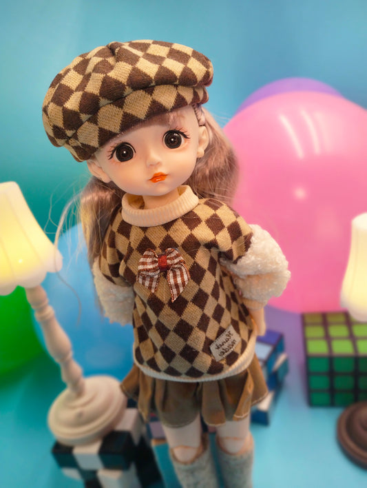 Cute little girl in checker suit 30cm BJD Doll