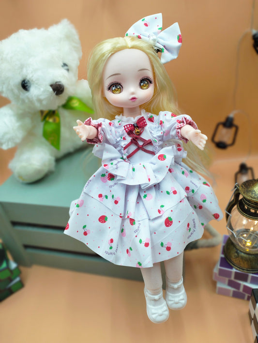 Anime Manga  blonde girl with hazel eyes in floral dress 30cm BJD Doll