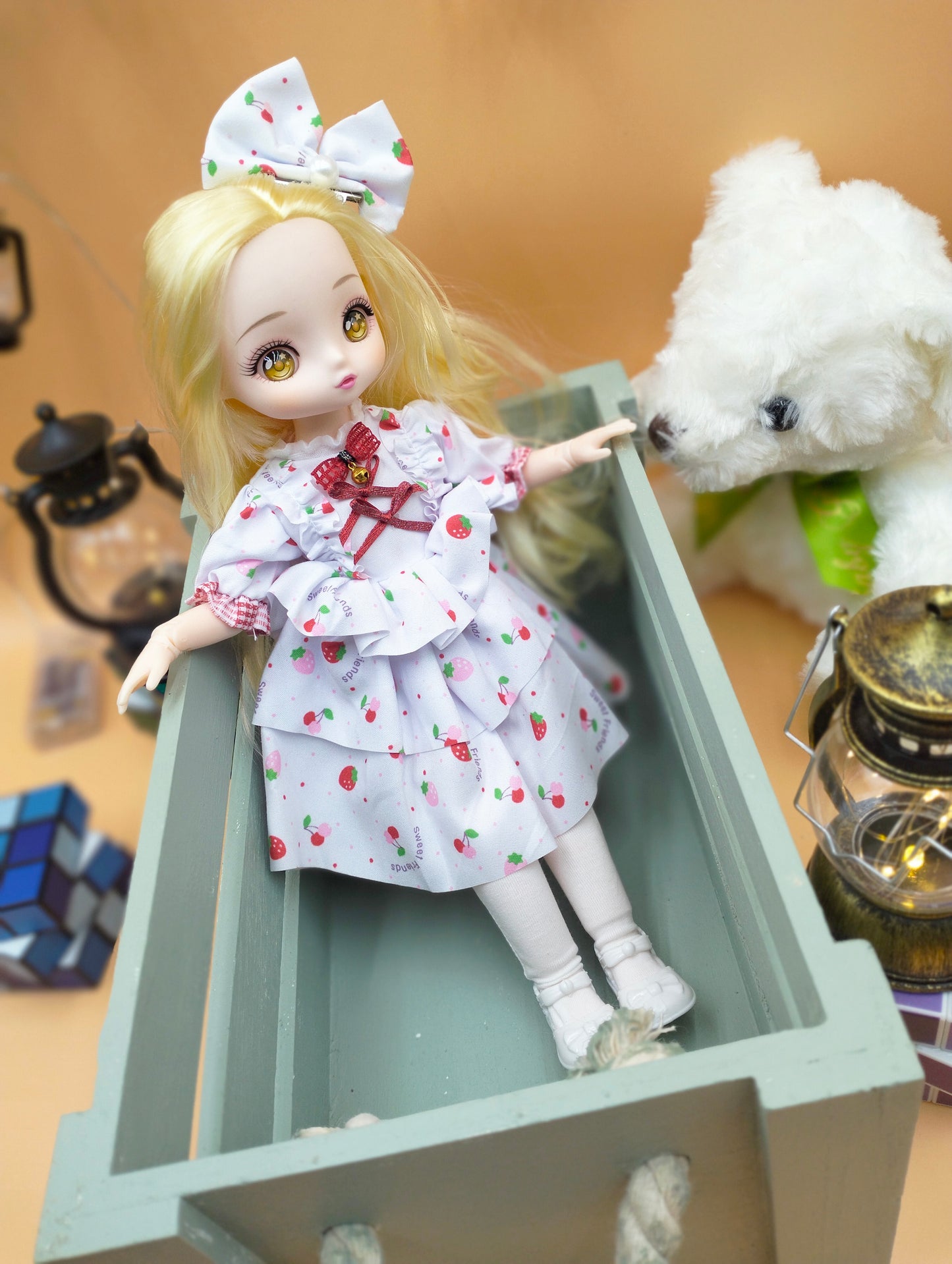 Anime Manga  blonde girl with hazel eyes in floral dress 30cm BJD Doll