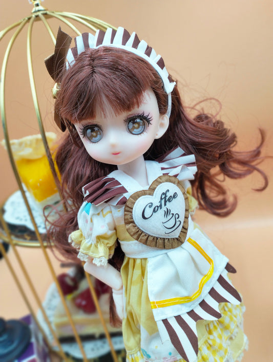 Anime Manga coffee girl with hazel eyes 30cm BJD Doll