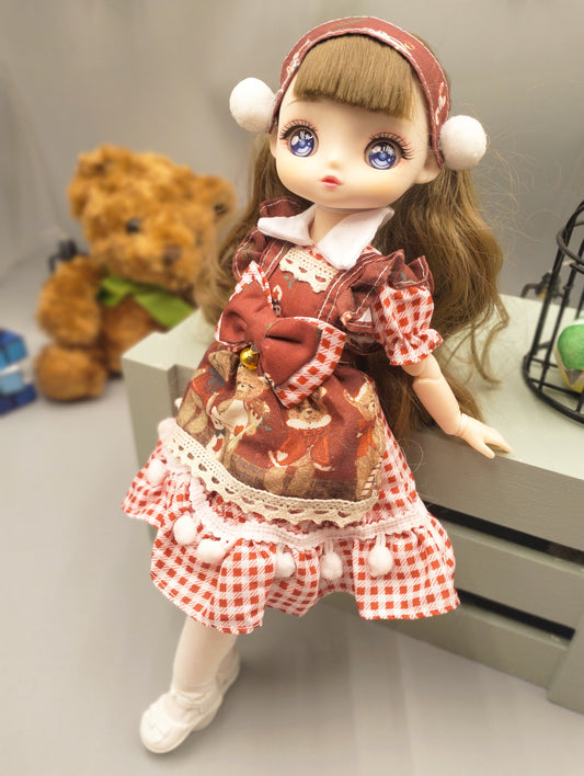 Anime Manga brunette girl in red dress 30cm BJD Doll