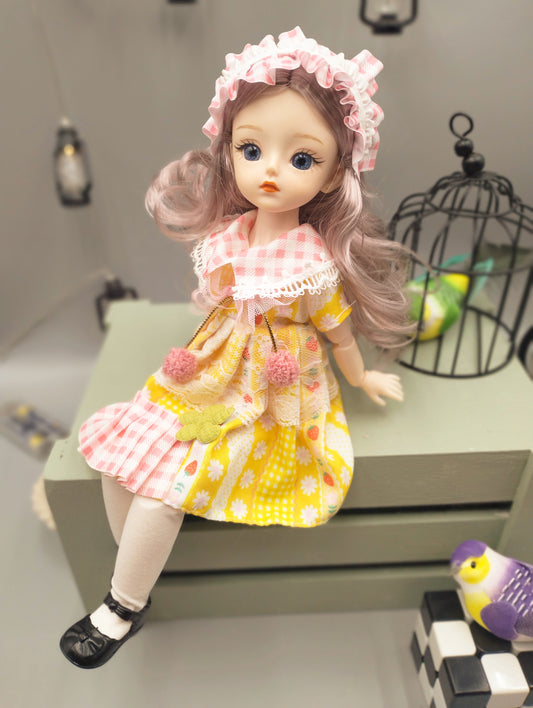 Lovely ocean blue eyes girl in pretty yellow dress 30cm BJD Doll