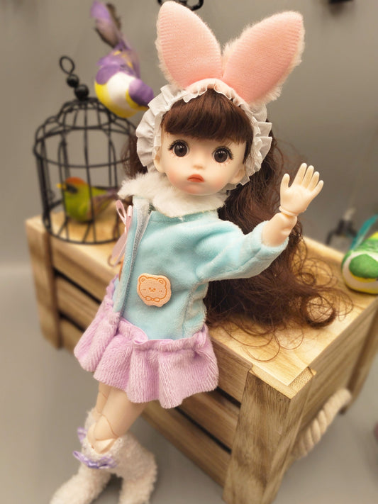 Brunette cutie with bunny ears 30cm BJD Doll